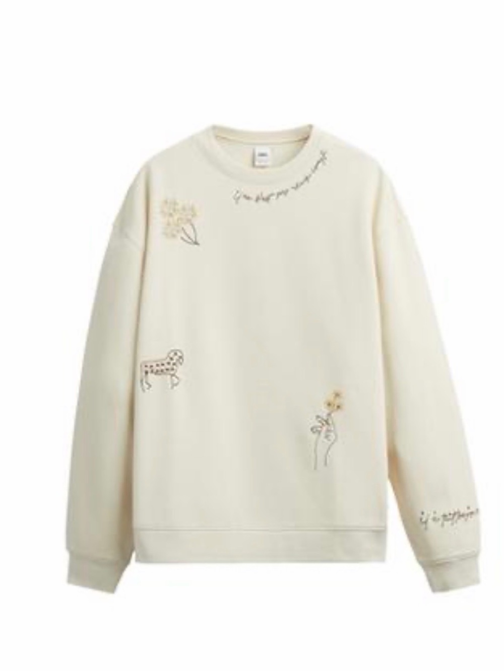 Zara Cream Embroidered Crewneck Sweater